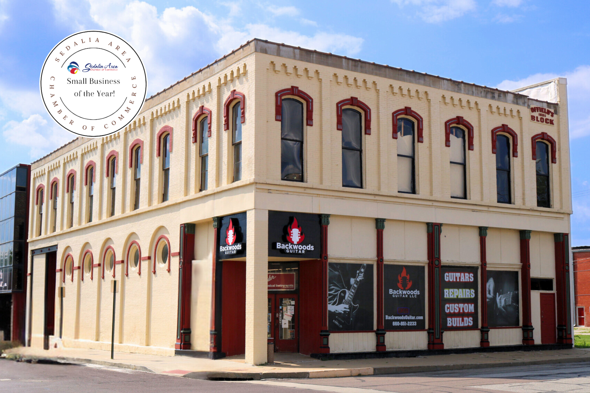 Backwoods Guitar with Sedalia Small Business of the Year Award